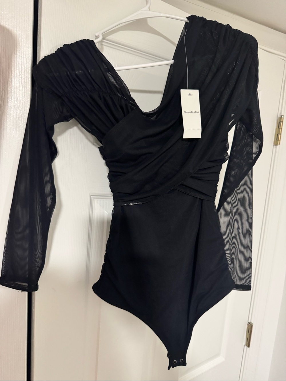 Abercrombie & Fitch Black Off-Shoulder asymmetrical black Mesh Bodysuit